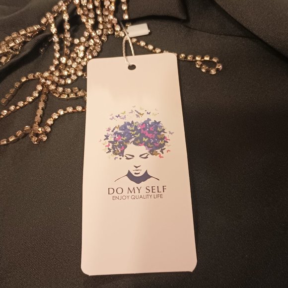 Black Rhinestone Fringe Mini Dress | Spaghetti Strap Night Out Style - Picture 7 of 8